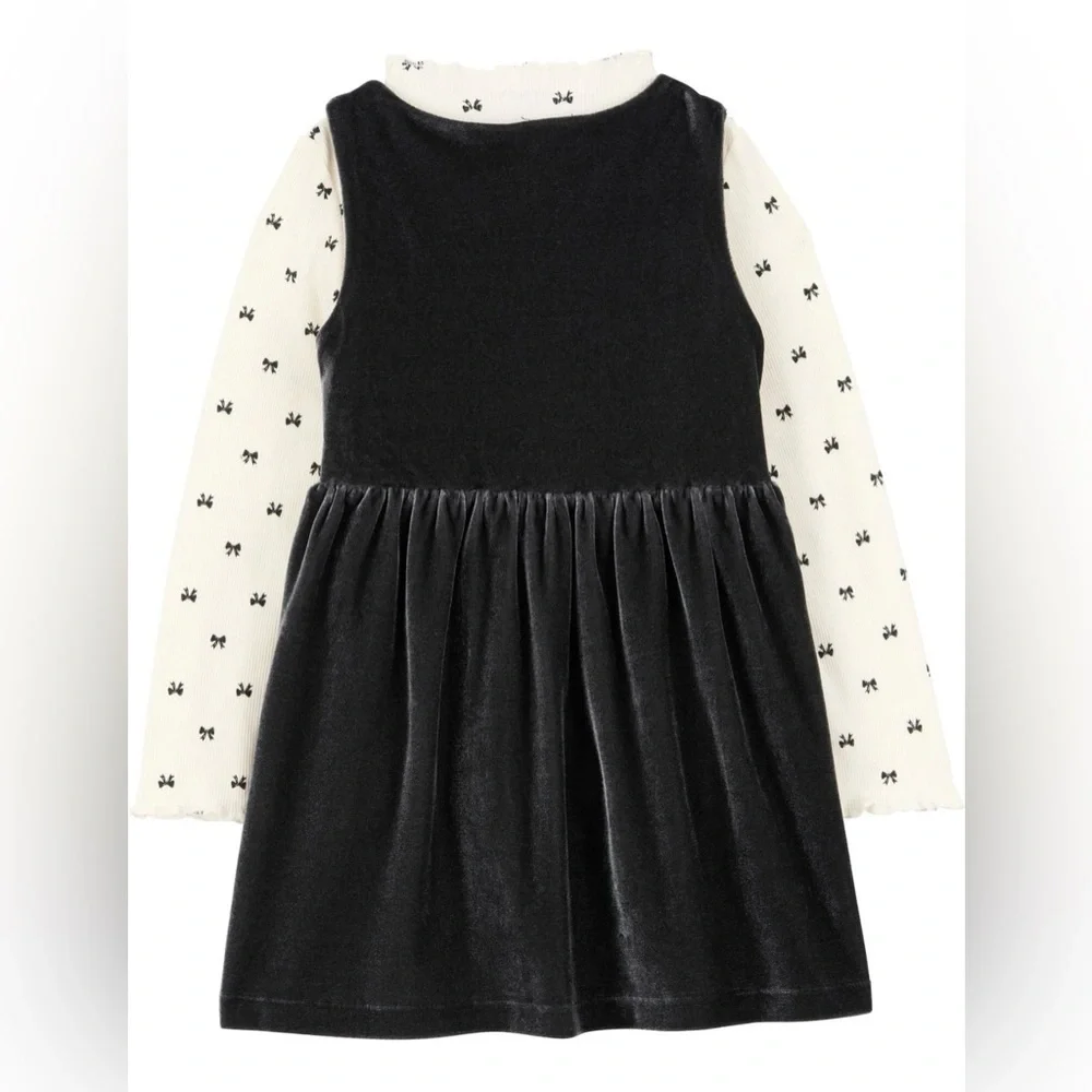 Carter’s Adorable Black Dress With White Long Sleeve Toddler Girl Set 3 Pieces